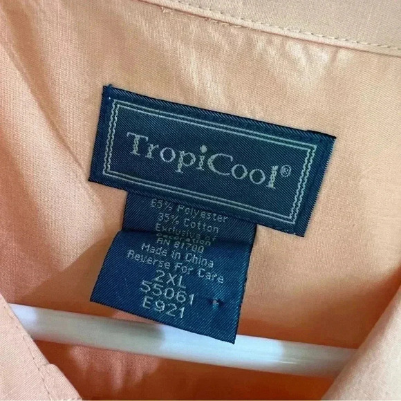 TropiCool Men's Pale Peach Embroidered 4 Pocket Guayabera Shirt Size 2XL - Picture 4 of 9